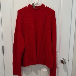 J. Crew Red Cable Knit Turtleneck Sweater